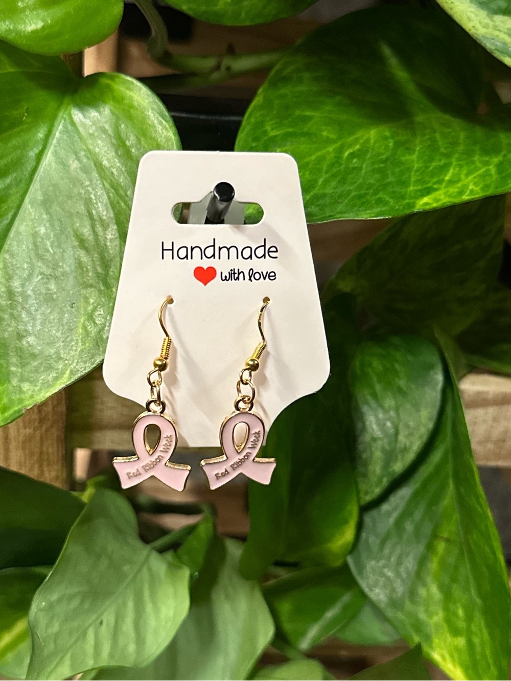 🎀 Gold & Pink Breast Cancer Awareness Fashion Hook Earrings | Lightweight🎀